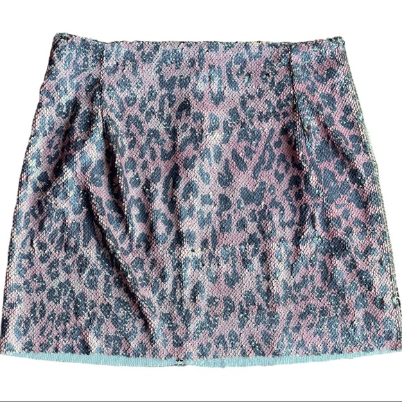 Free People pink & black animal print sequined zip up mini skirt size 6 - Picture 7 of 9